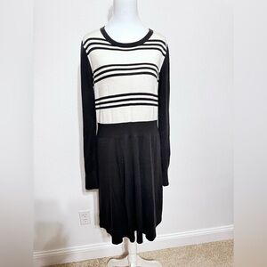 Eliza J Black and Cream Long Sleeve Sweater Dress